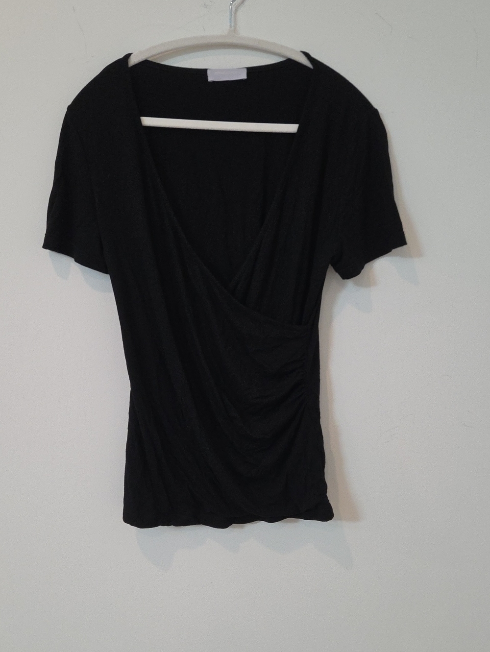 Mangopop Black Wrap-Style Short Sleeve Top